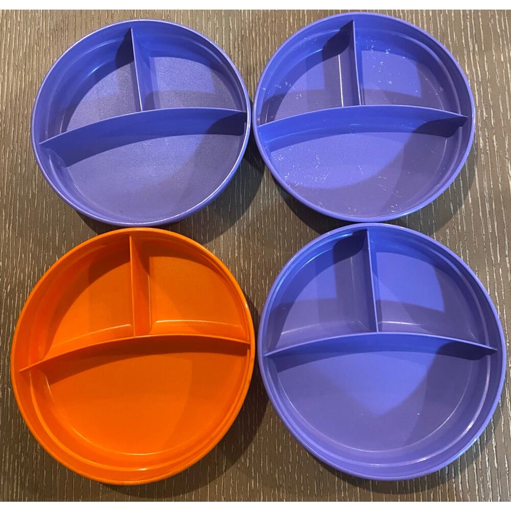 4 Vtg Tupperware Munchkids Divided Bowls 2552A Purple Orange
